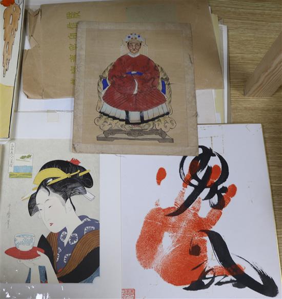 A folio of Chinese and Japanese woodblock prints and other prints, c.1950s and later
